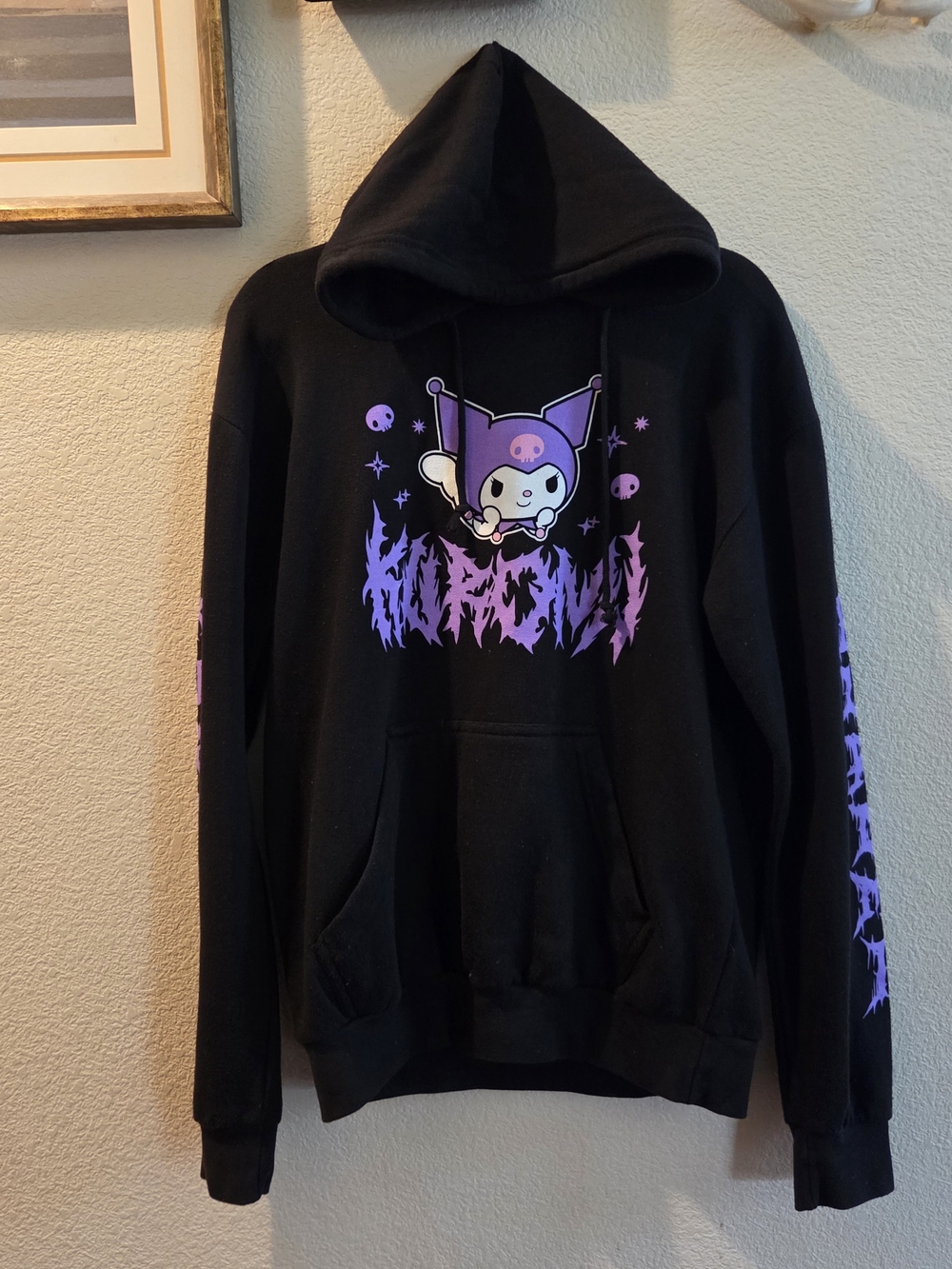 Black Hoodie with Purple Graphic Character - Sanrio-Kuromi